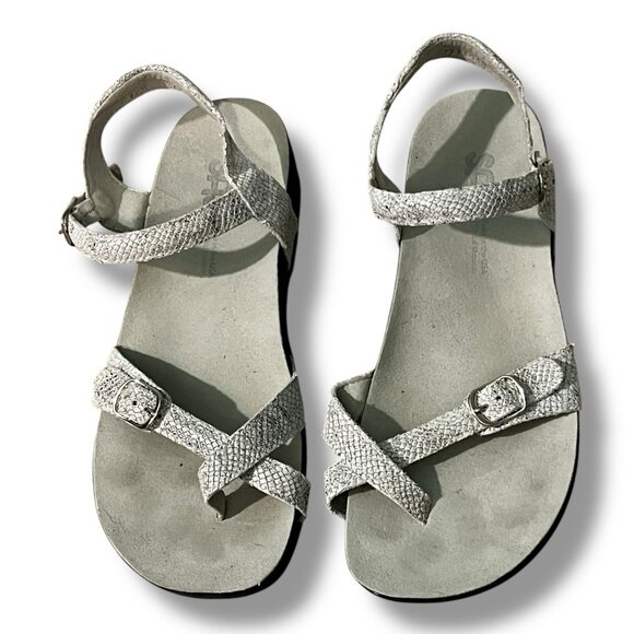 SAS Pampa Toe Loop Sandals Strappy Two Buckles Gray/Silver Snake Womens 9.5 - Picture 1 of 9